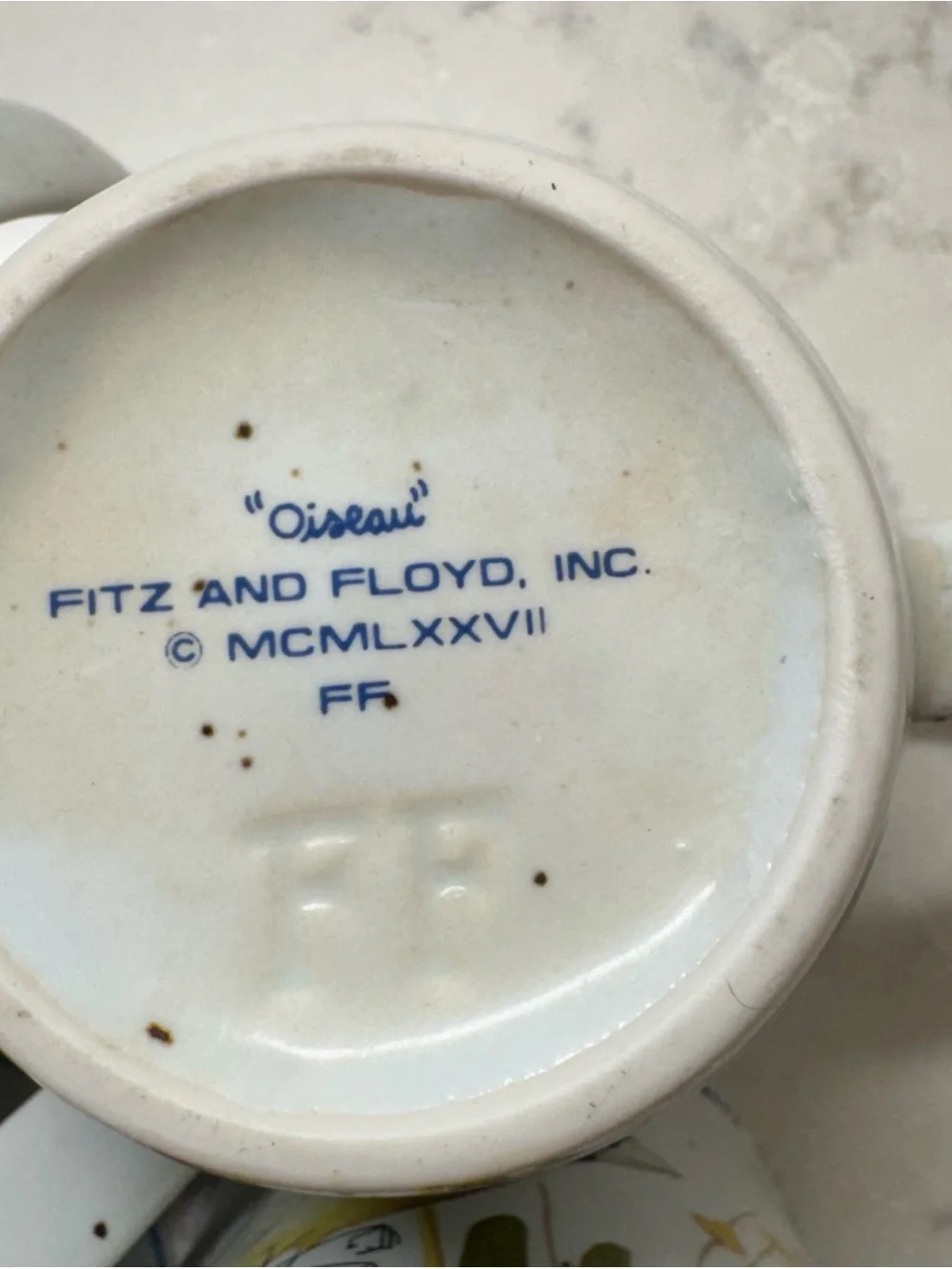 Fitz and Floyd Hand-Painted Bird Mugs in Blue, Yellow & Green